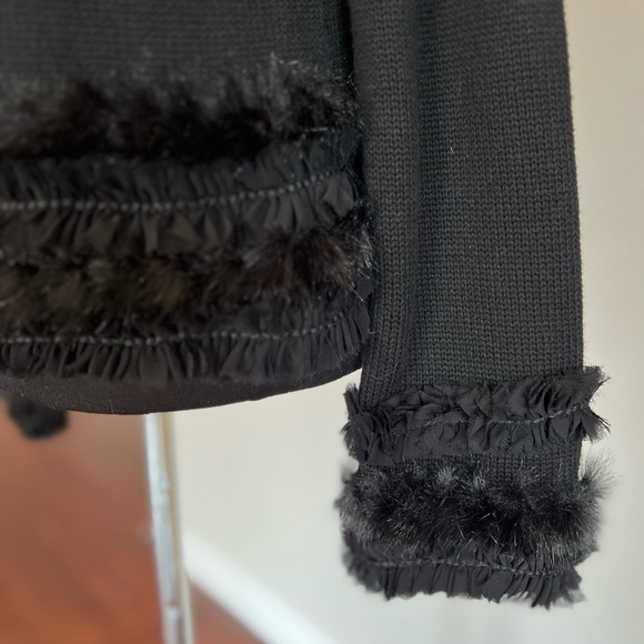 NWT CHICO'S Fancy Black Faux Fur Trim Sweater Cardigan Sz2 - Picture 6 of 8